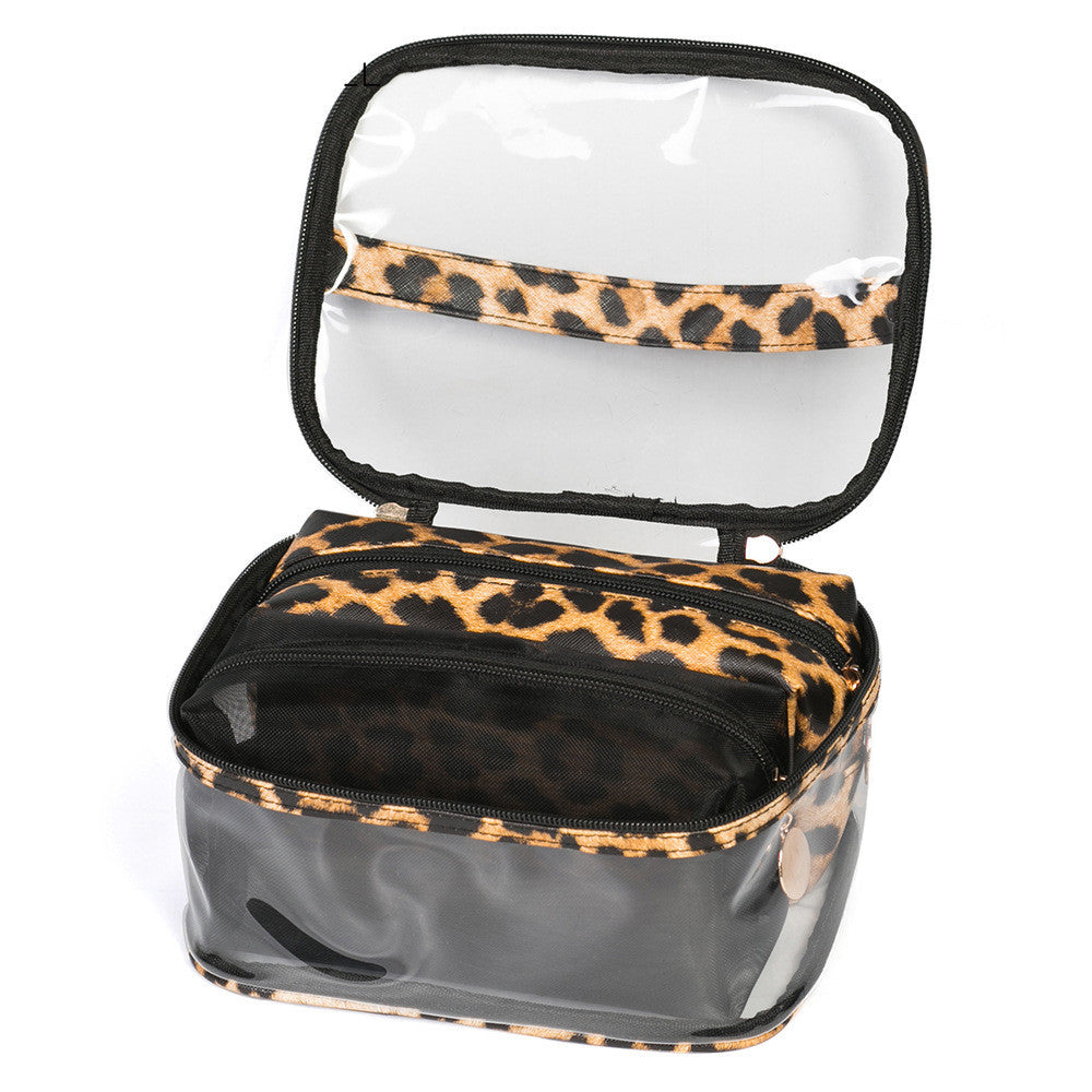 Leopard Print PVC Transparent Portable Cosmetic Bag