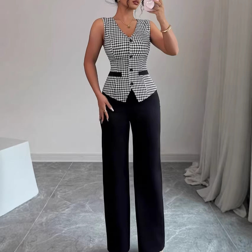 Slim-fit Vest And Solid-color Trousers Casual Suit