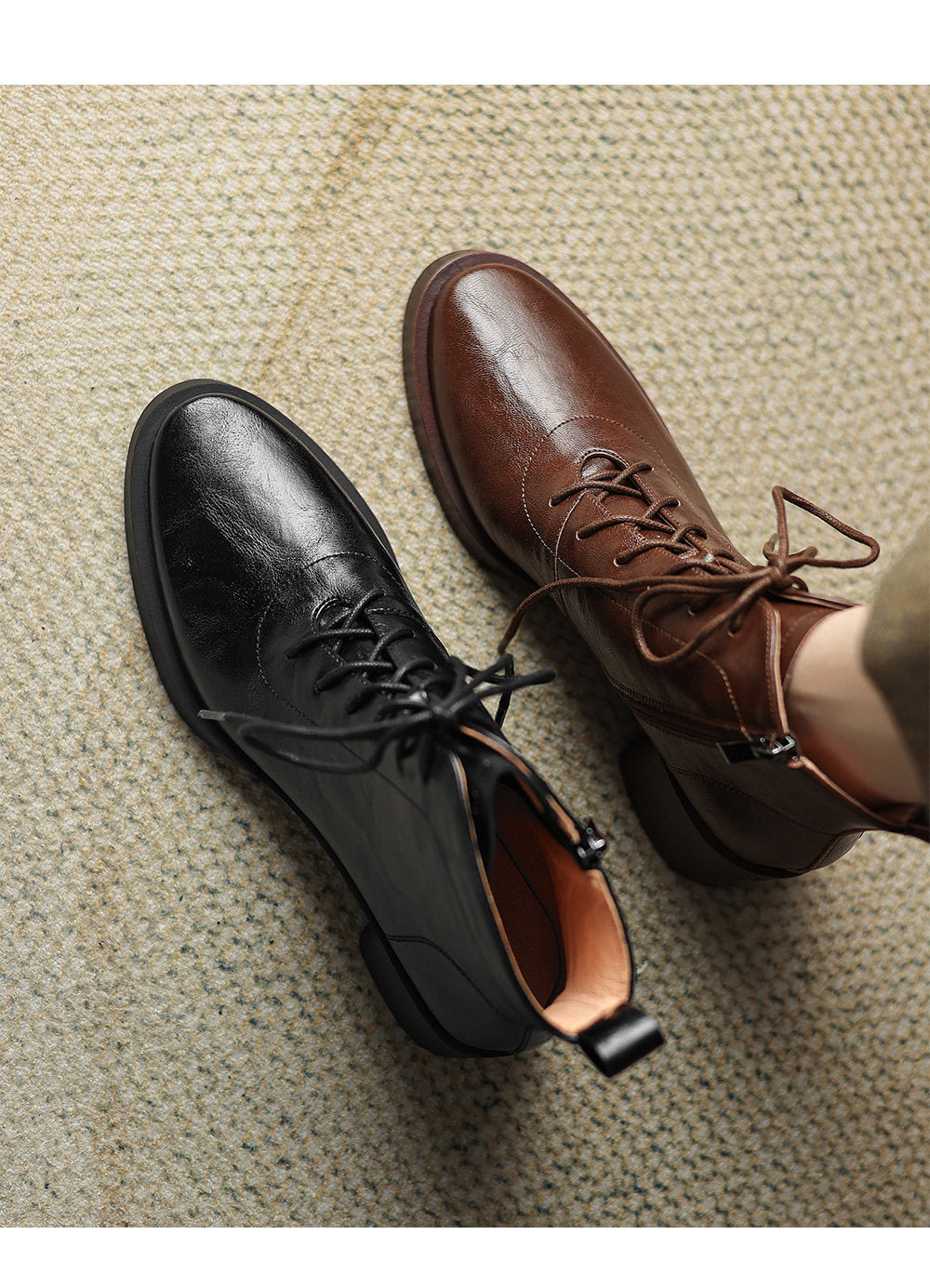 Retro Brown Leather Lace-up Boots