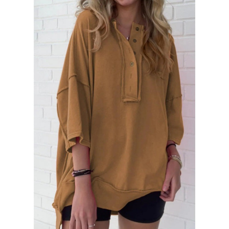Solid Color Loose Casual Button Sweater