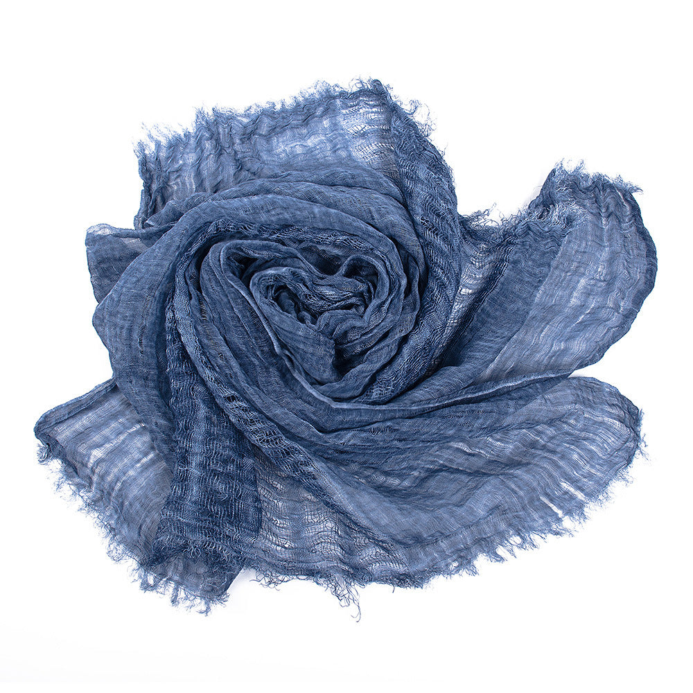 Solid Color Linen Scarf Retro Style Tassel Shawl For Women