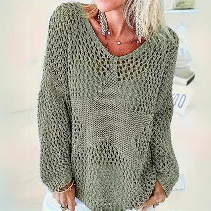 Knitted Hollow-out Women's Blouse Pullover Top
