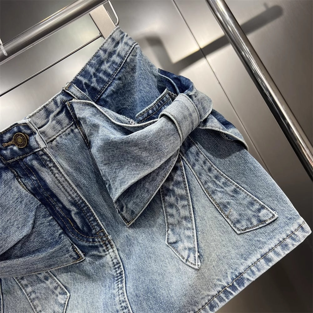 Three-dimensional Bow Denim Skirt