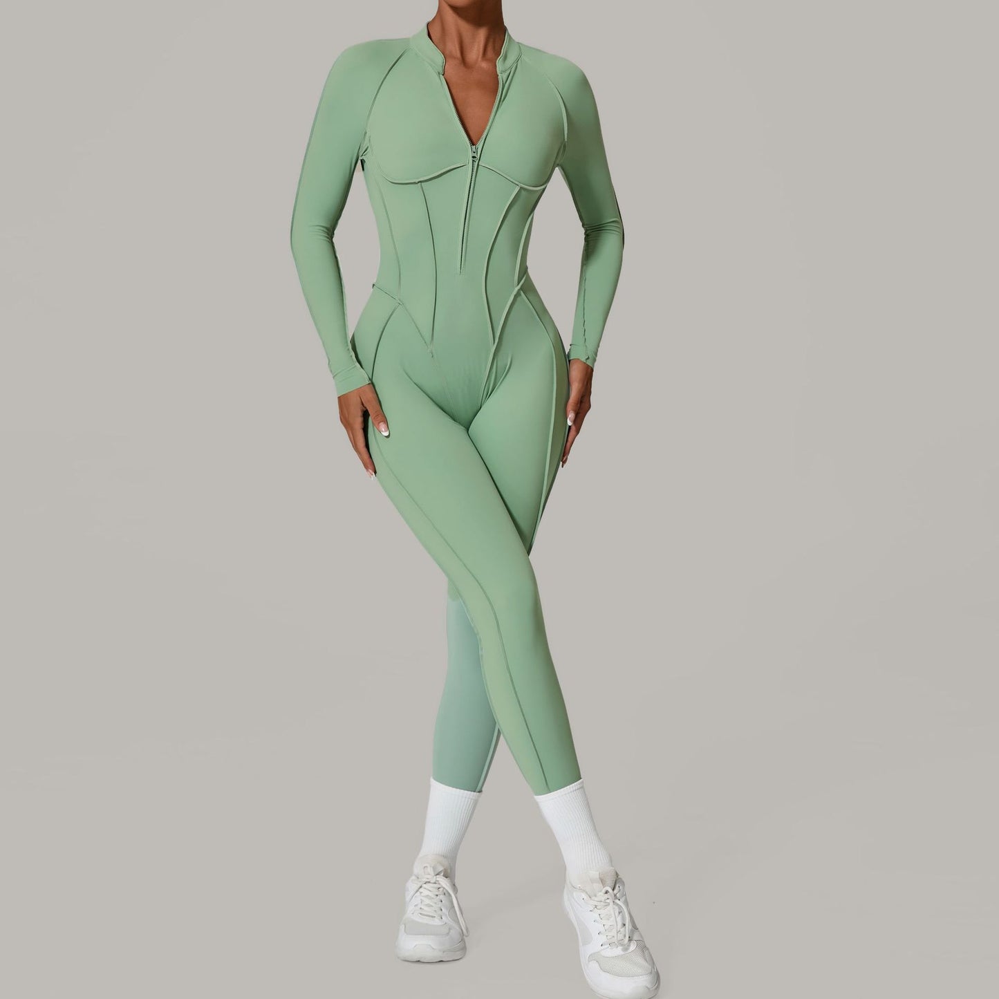 Womens Half Zip Long Sleeve Yoga Jumpsuit