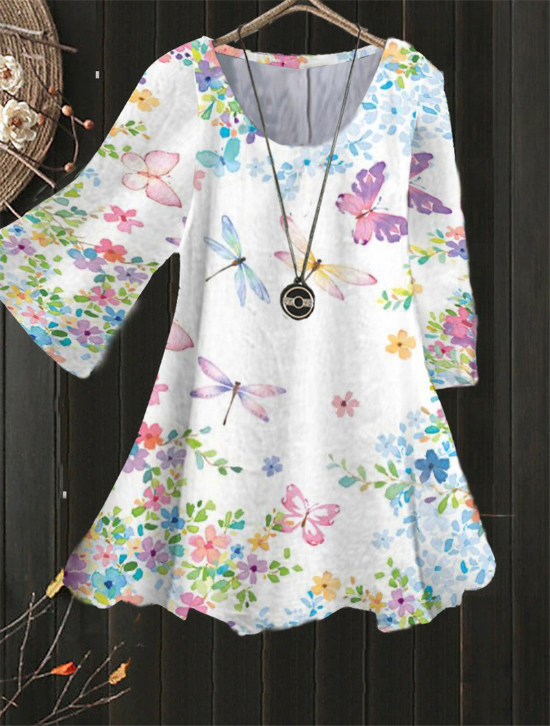 Multi-color Floral Print Cool V-neck Women's Blouse
