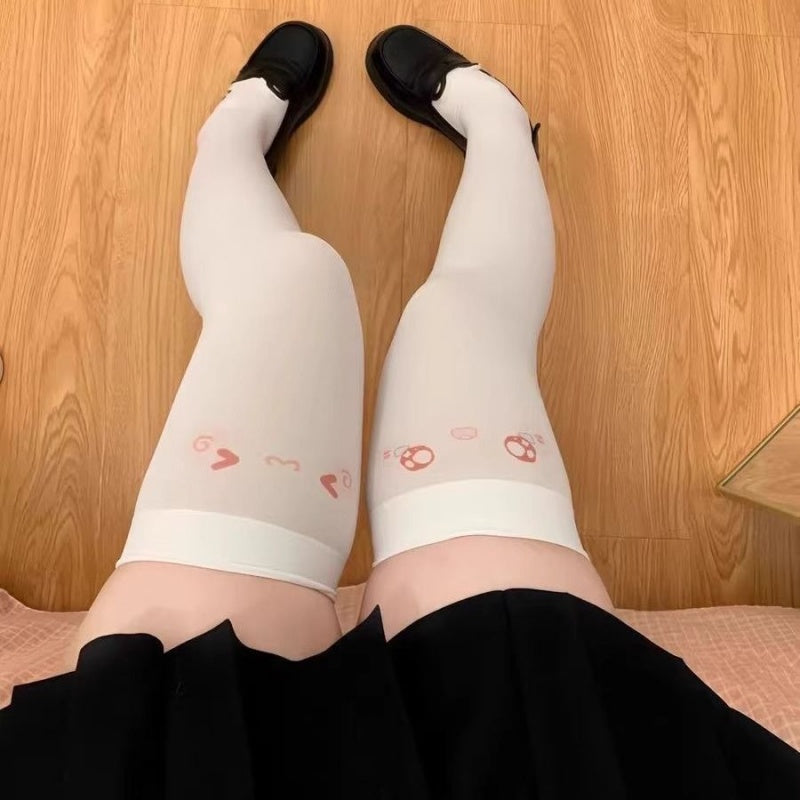 Face Text Cute Printing Knee Socks