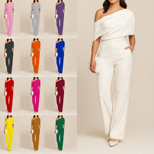 Fashion Slankende Jumpsuit til Kvinder med Én Skulder