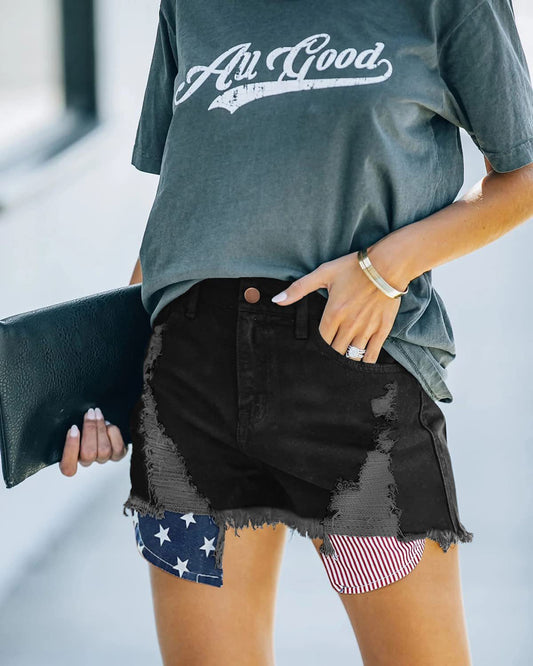 New Pocket Stars And Stripes Flag Ripped Shorts