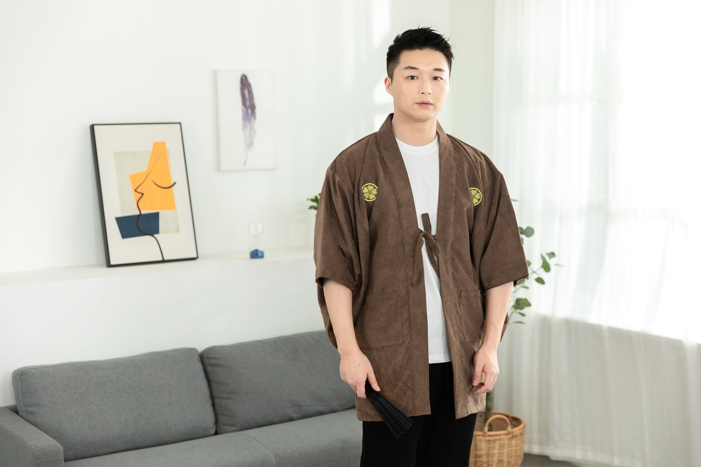 Haori til mænd, japansk kimonojakke, broderet frakke i samurai-stil, dobbeltsidet snøre-overtøj, unikt japansk nyhedstøj, Halloween-kostume.