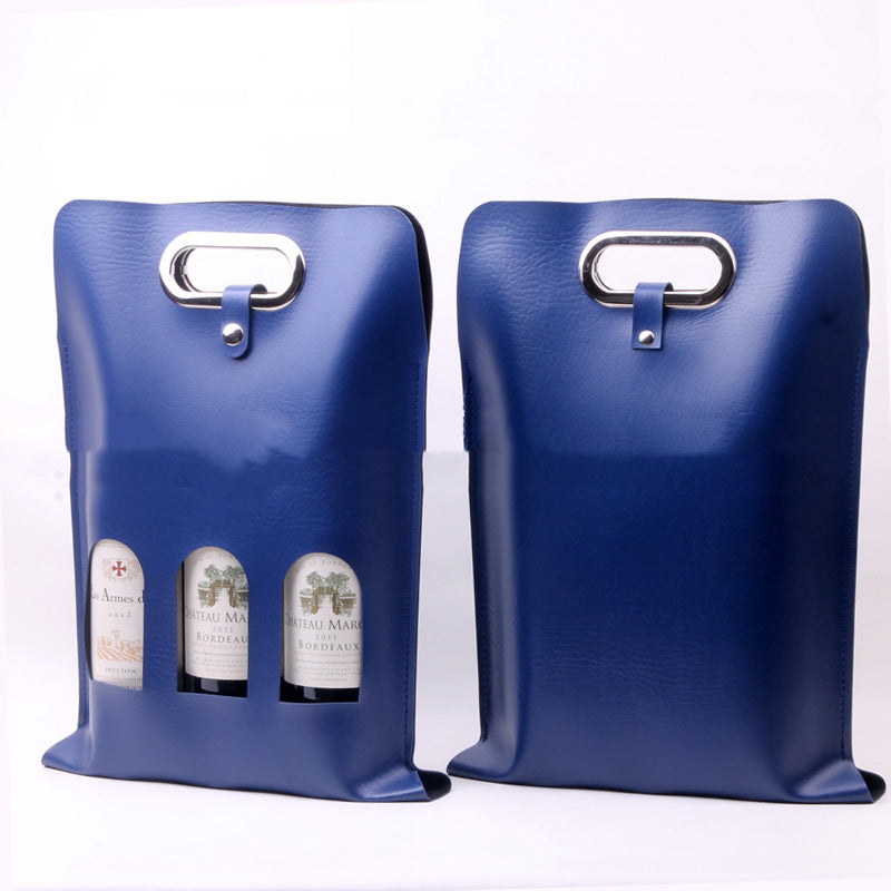Three Red Wine Box PU Leather Carry Bag