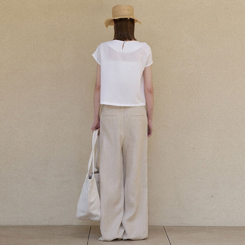 Minimal Versatile Women's Double Side Pocket Long Straight-leg Pants