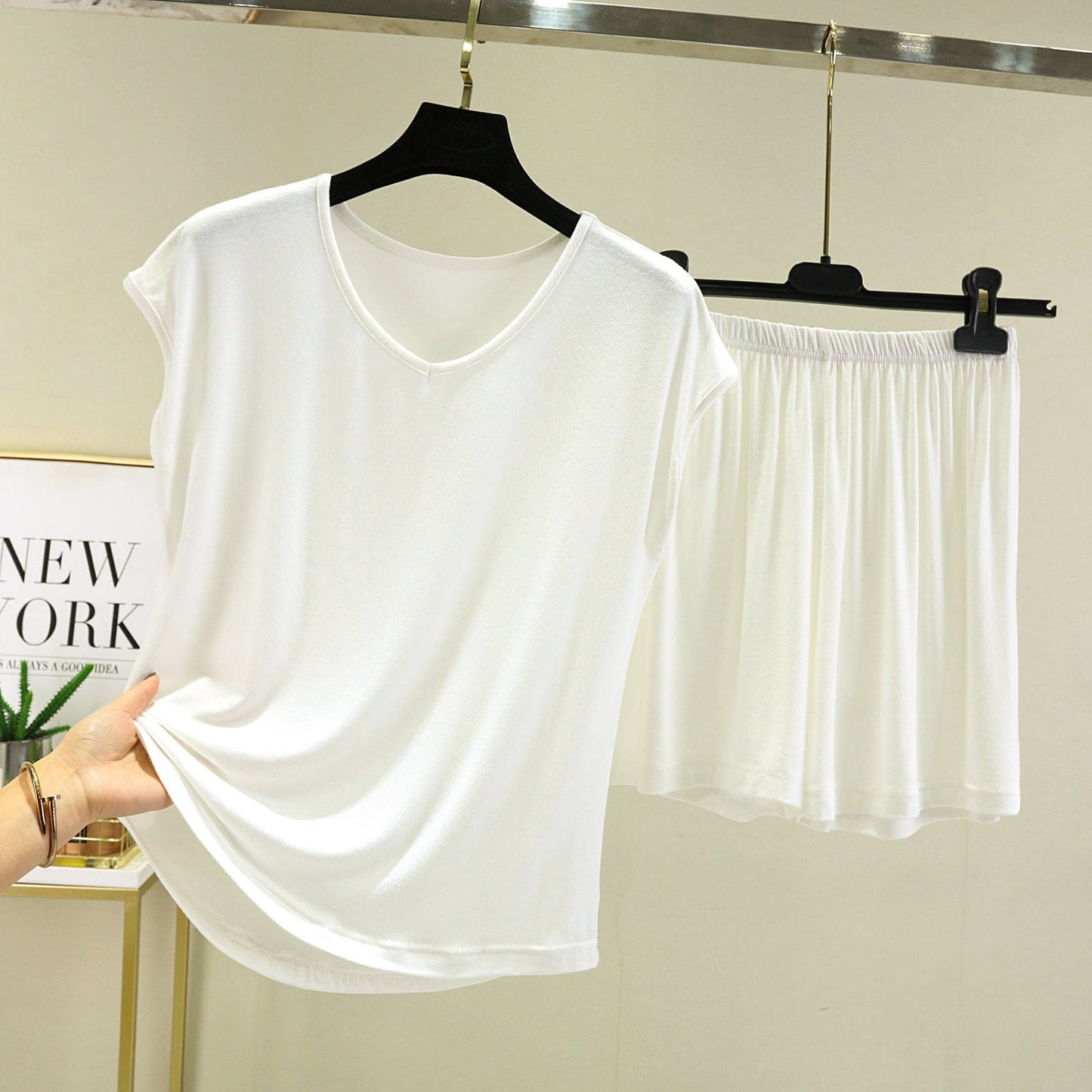 Summer Inner-layer V-neck Sleeveless T-shirt And Loose-fitting Pajama Pants Two-piece Set