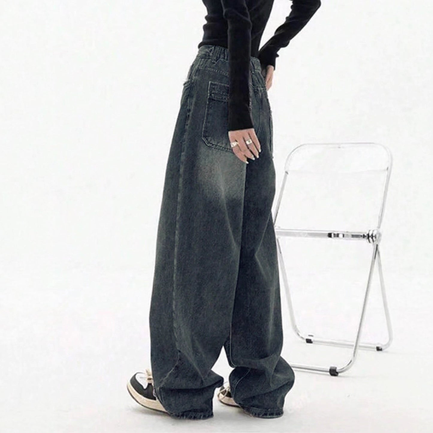 Fleece Padded Jeans Women's American Retro Street Wide Leg
