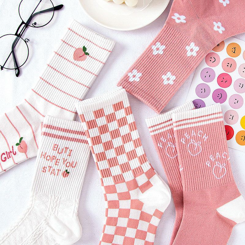 Tulip Pink Versatile Cute Sport College Style Tube Socks