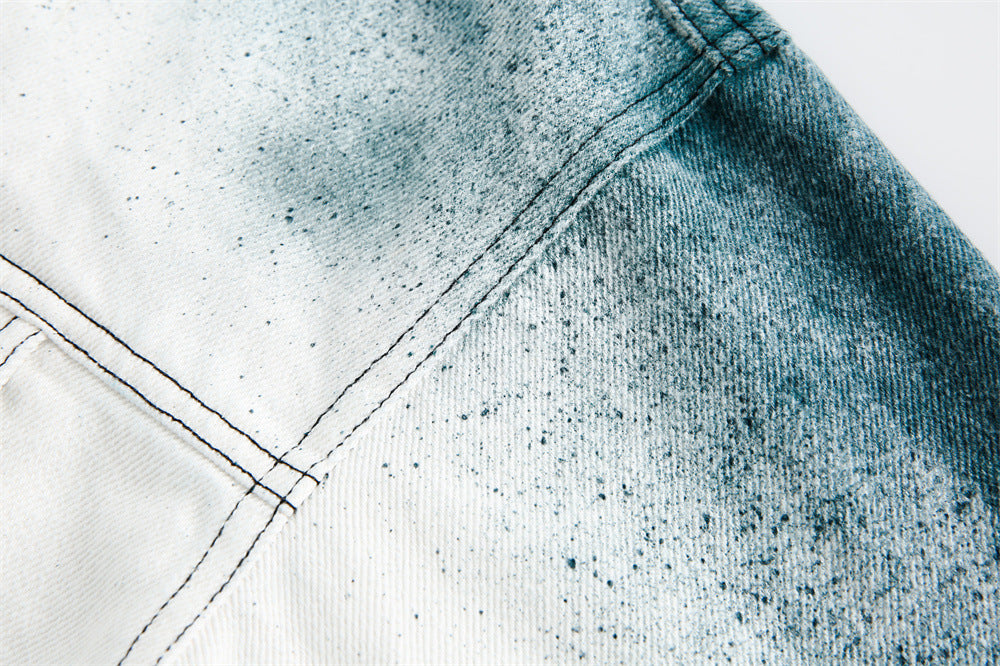 Fashionable Splash-ink Gradient Denim Coat