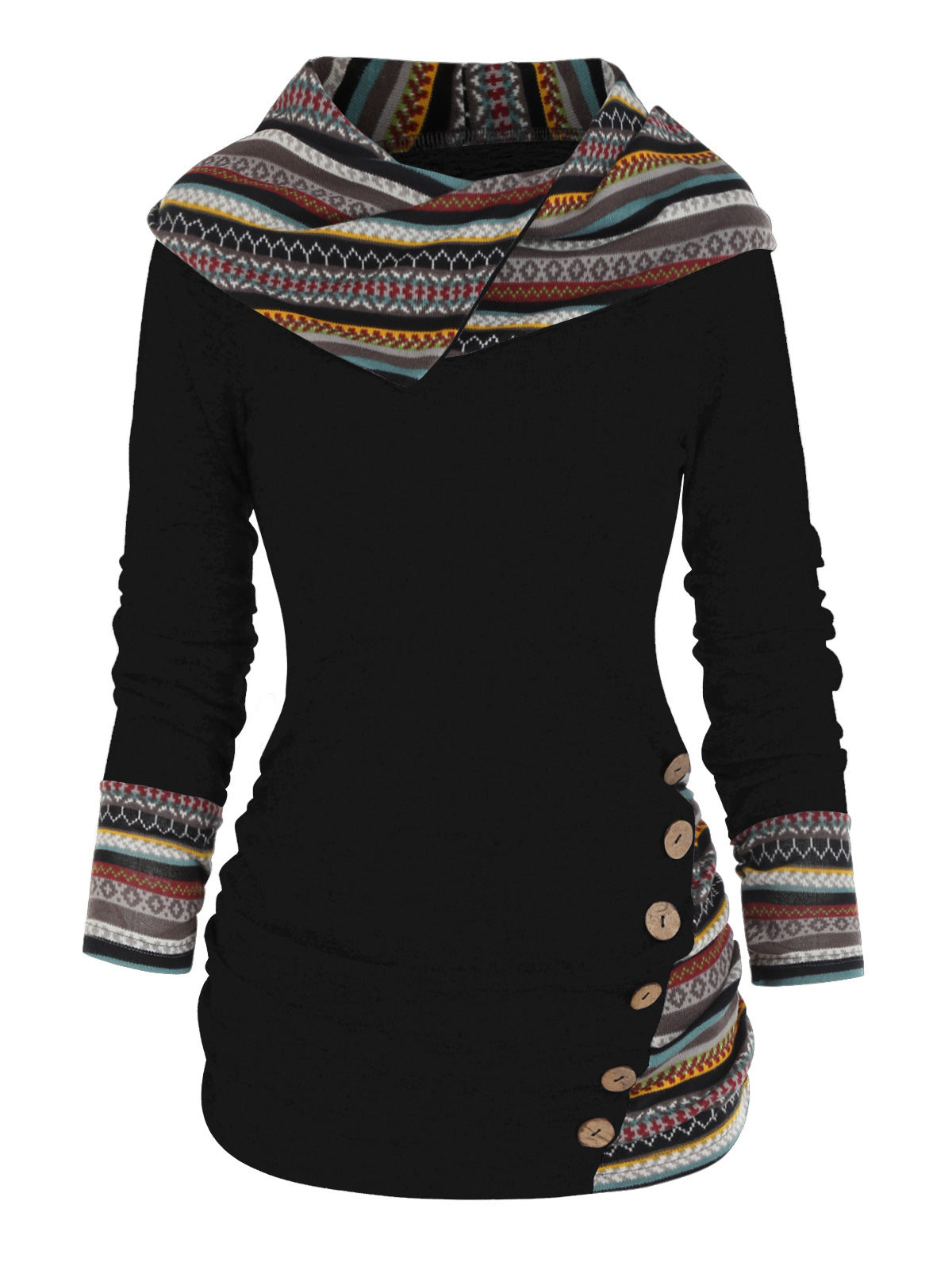 Tribal Geometric Pattern Plaid Patchwork Beanie Jacket