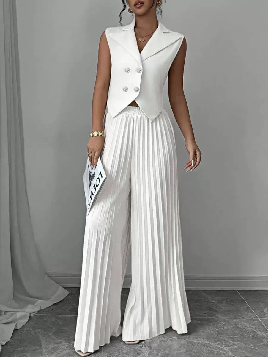 Vest And Pleated Skirt Pants Set For Women