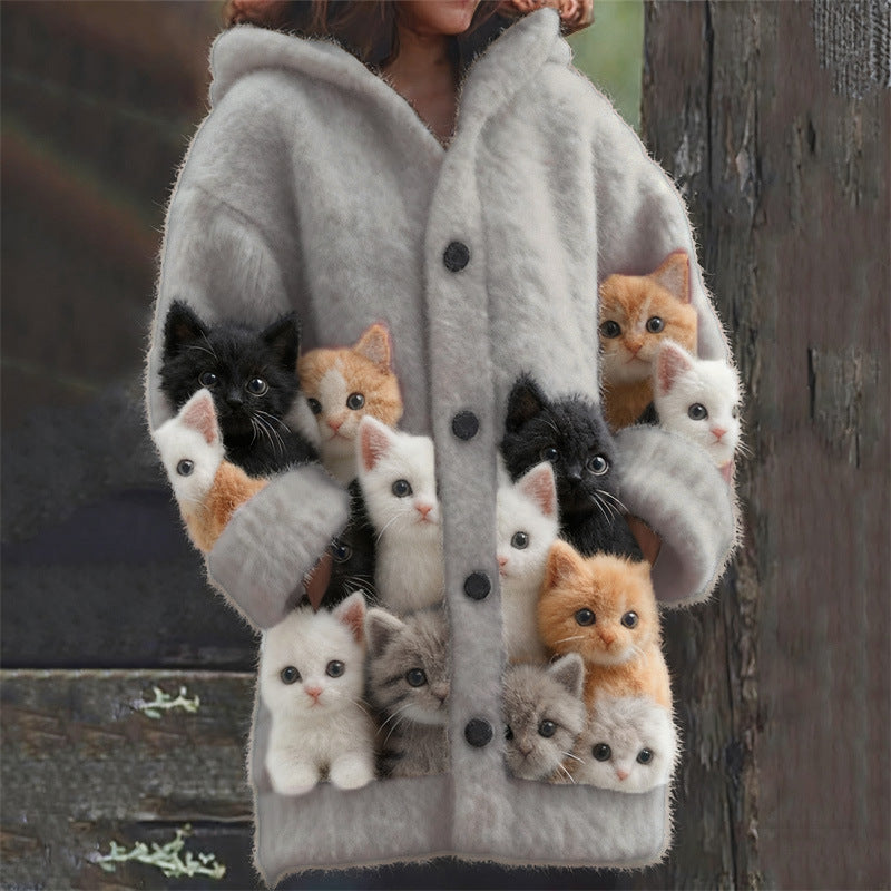 Women's Casual Printed Cardigan Loose Fitting Long Coat