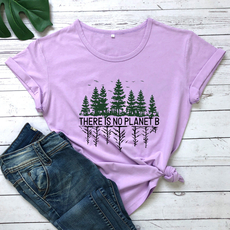 Pine Forest Pattern European And American Street Popular Short-sleeved T-shirt Female
