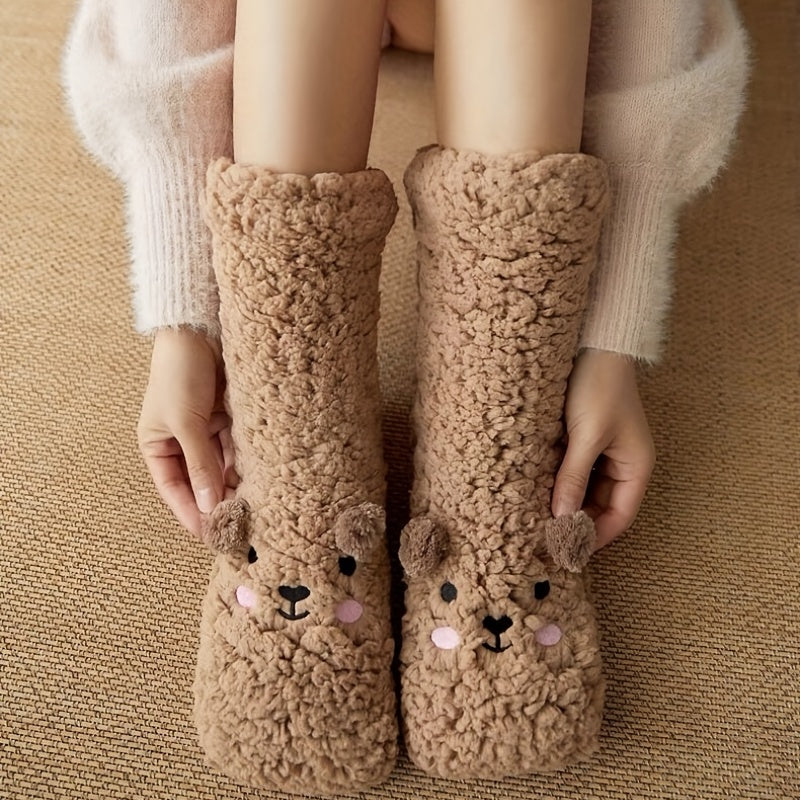 Tegneseriegulv Vinter Tyk Polyester Fleece Fluffy Mikrofiber Kvinders Fuzzysokker Sjove Hundehjemmeskosokker til Kvinder Søde Fluffy Tykke Varme Vintersokker Mikrofiber Bløde Hjemmesokker Julegave