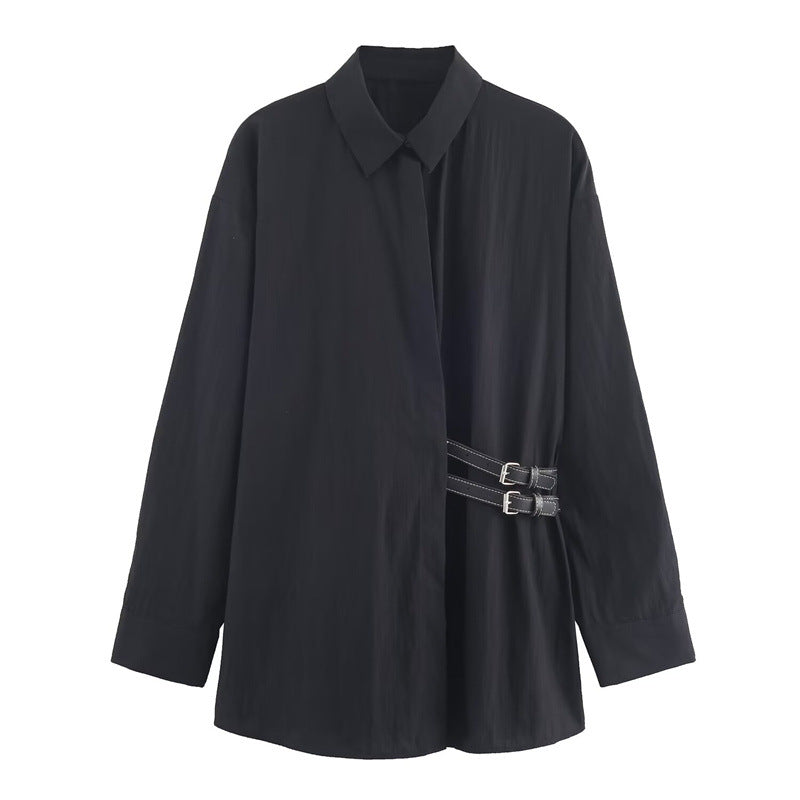 Temperament Women's Trip-strap Poplin Shirt