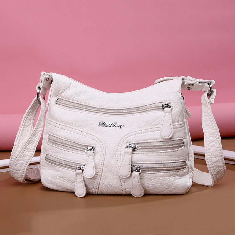 Washed Sheepskin Multi-pocket Women's Shoulder Crossbody Bag
