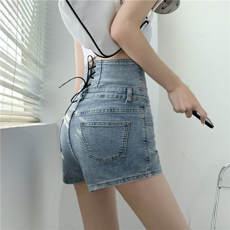 Sommer Højbuede Denim Rå Rebshorts til Kvinder
