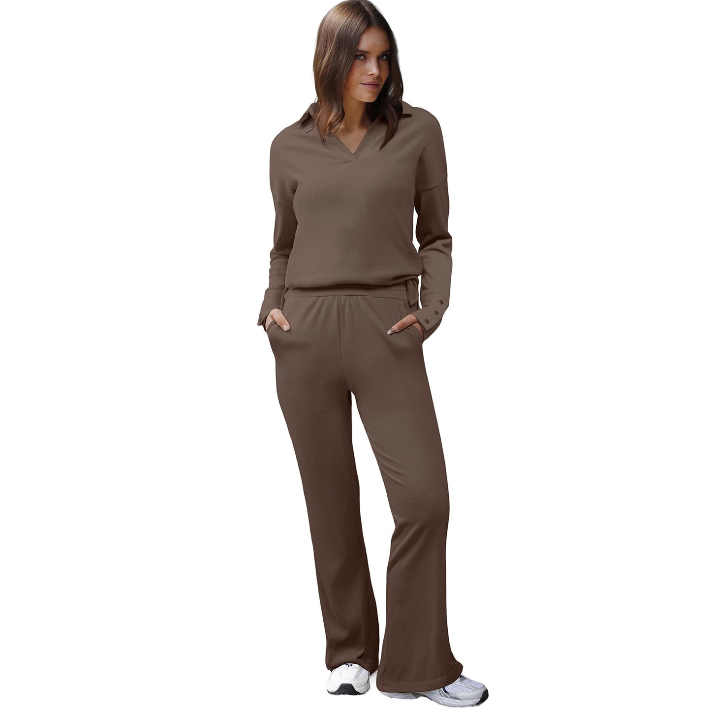 Women's Sportswear Long-sleeve Top And Pants Two-piece Set
