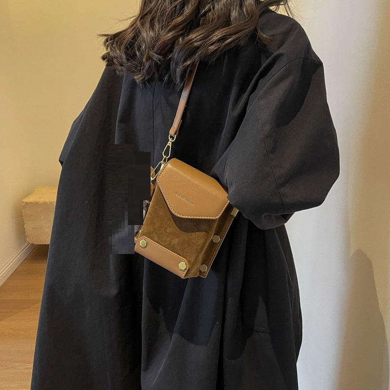 Retro Suede Phone Crossbody Small Square Bag