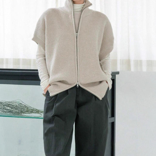 Knitted Cardigan Jacket With Short Sleeves And Ribbed Detailing Springsummer Style