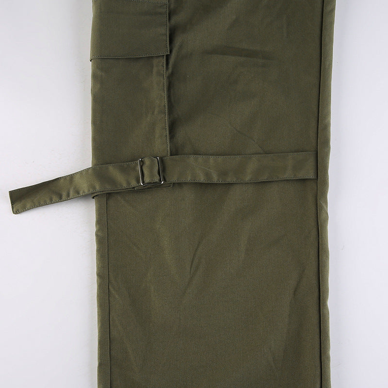 Women's Fashion Casual Multi-pocket Ribbon Wide-leg Workwear Trousers