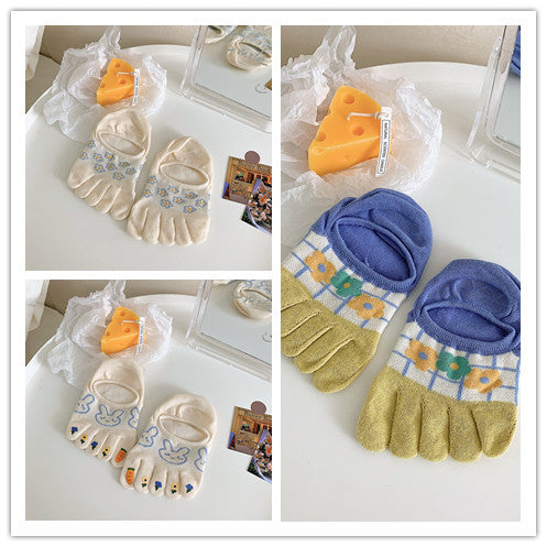 New Cute Cartoon Non-slip Breathable Five-toed Socks
