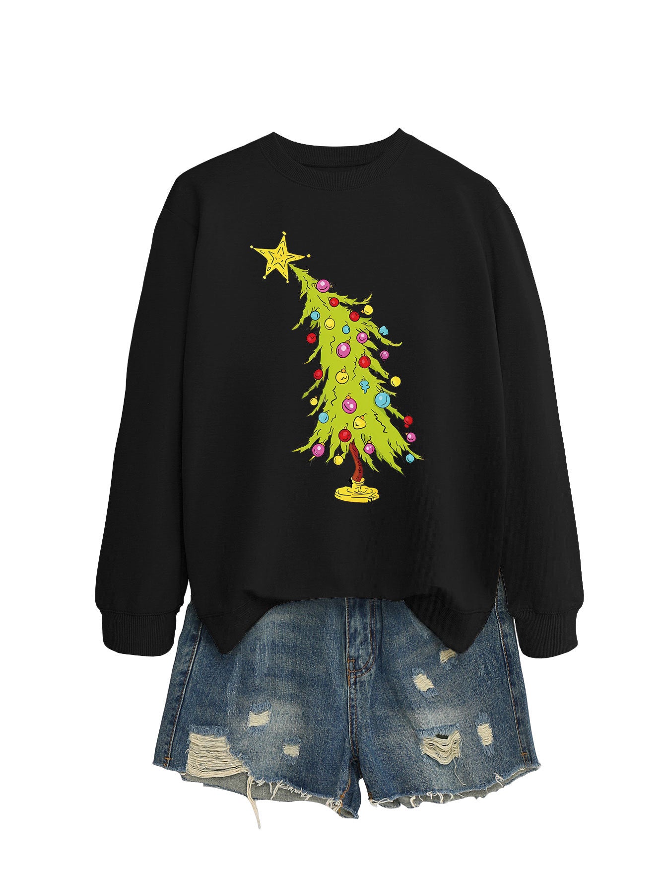 Femtakket stjerne grønne juletræ moderigtig sweater til kvinder