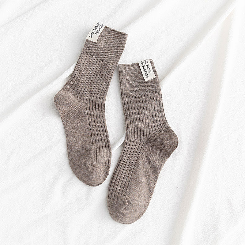 Cloth Label Thick Needle Mid-calf Length Solid Color Breathable All-matching Stockings
