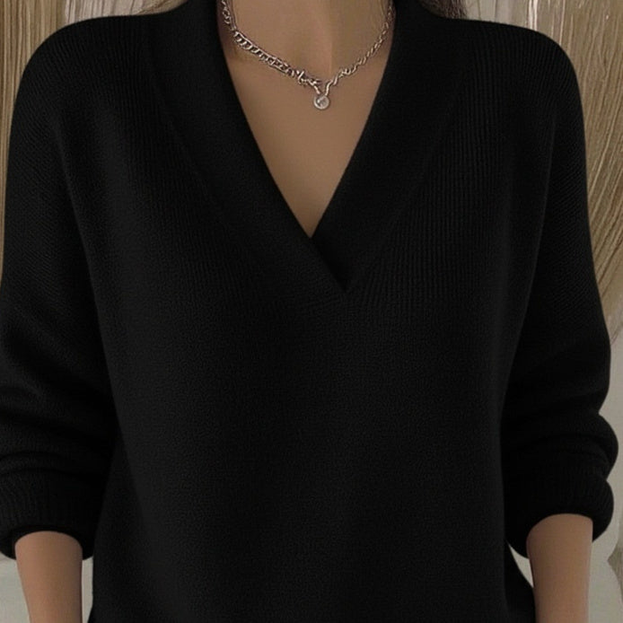 Elegant Soft V-neck Long Sleeve Women's Sweater Knitted Loose Sweater Autumn And Winter New Solid Color Casual Fashion Women's Knitted Sweater