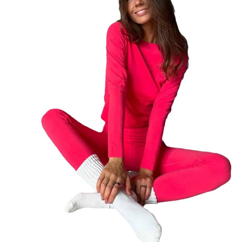Womens Slim-Fit Long-Sleeve Top And Pants Sports Suit