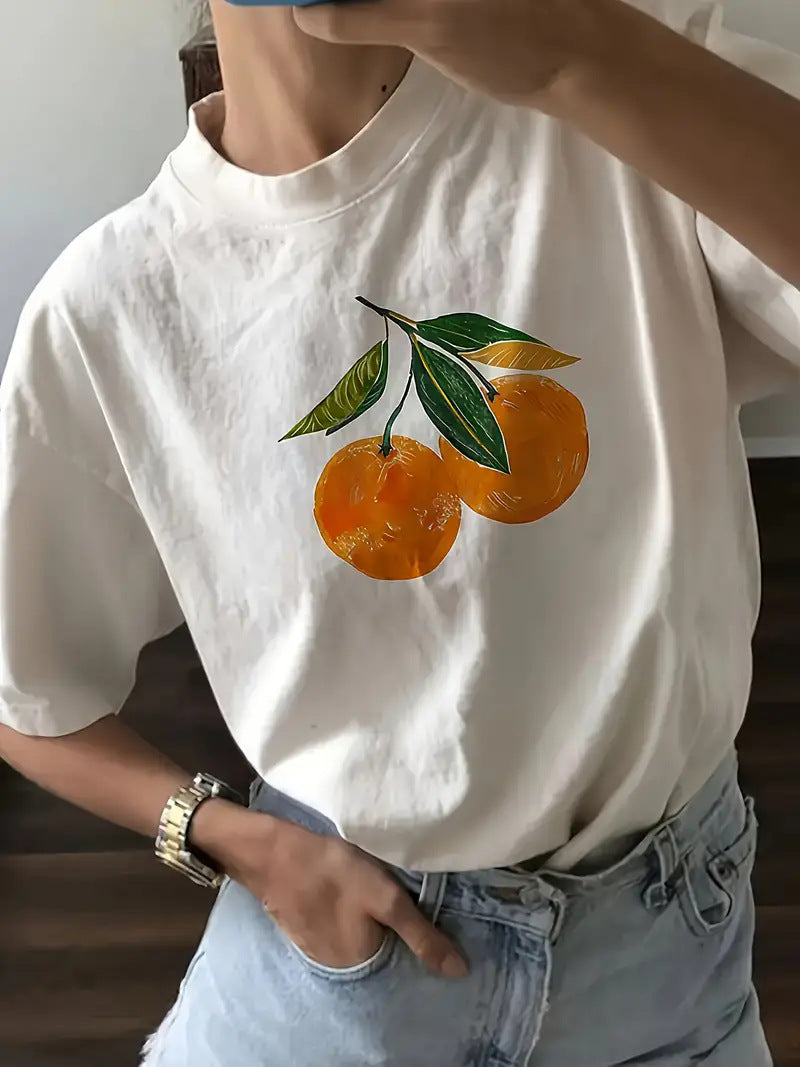 Fruit Strawberry Round Neck Short Sleeve Top For Women