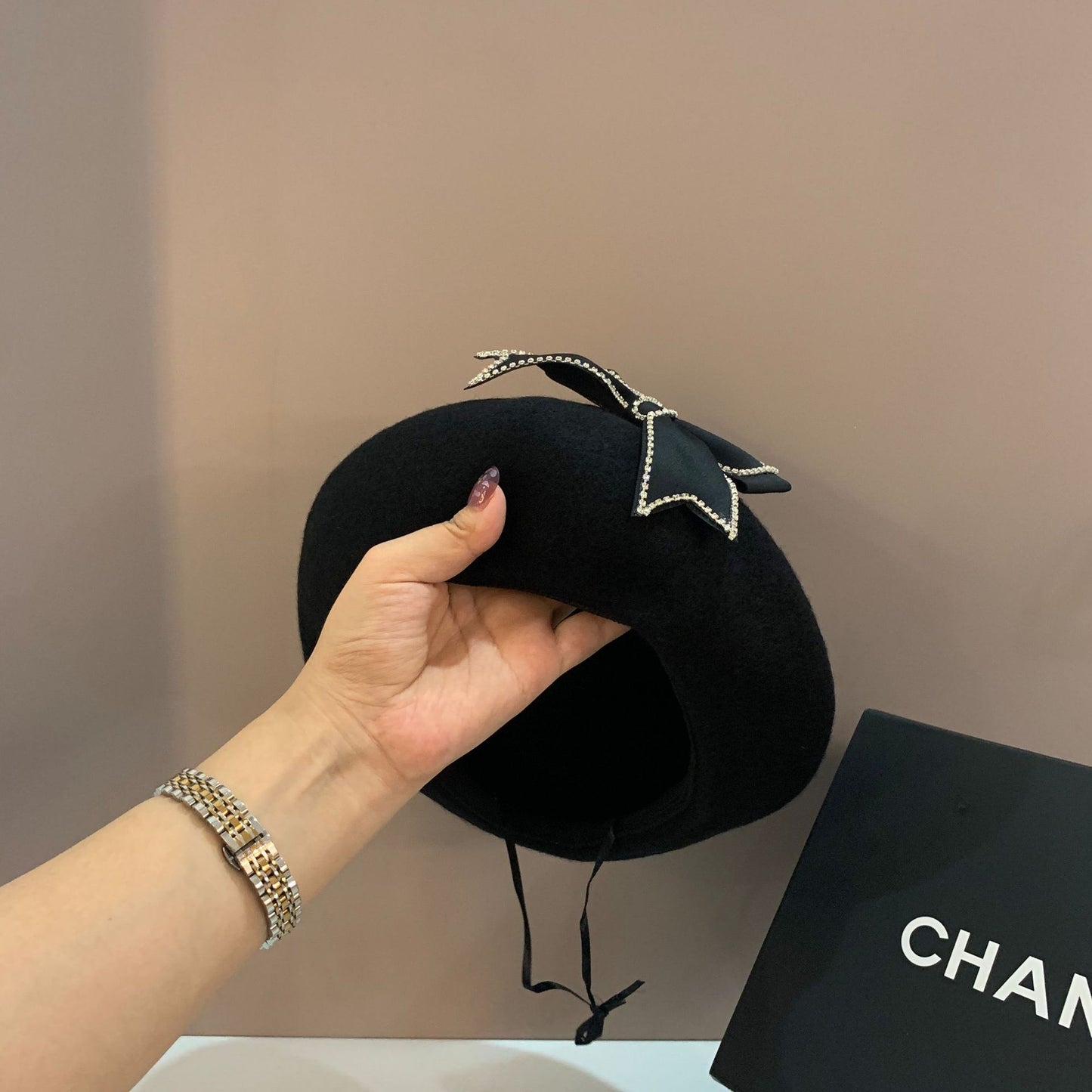 Autumn And Winter Warm All-match Bow Wool Beret Hat