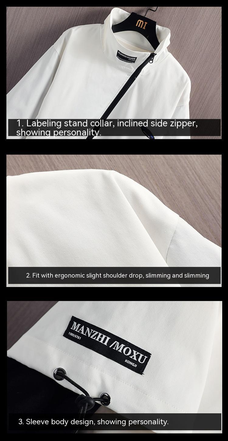 Plus Size Stand-up Collar Jacket Oblique Placket Tooling