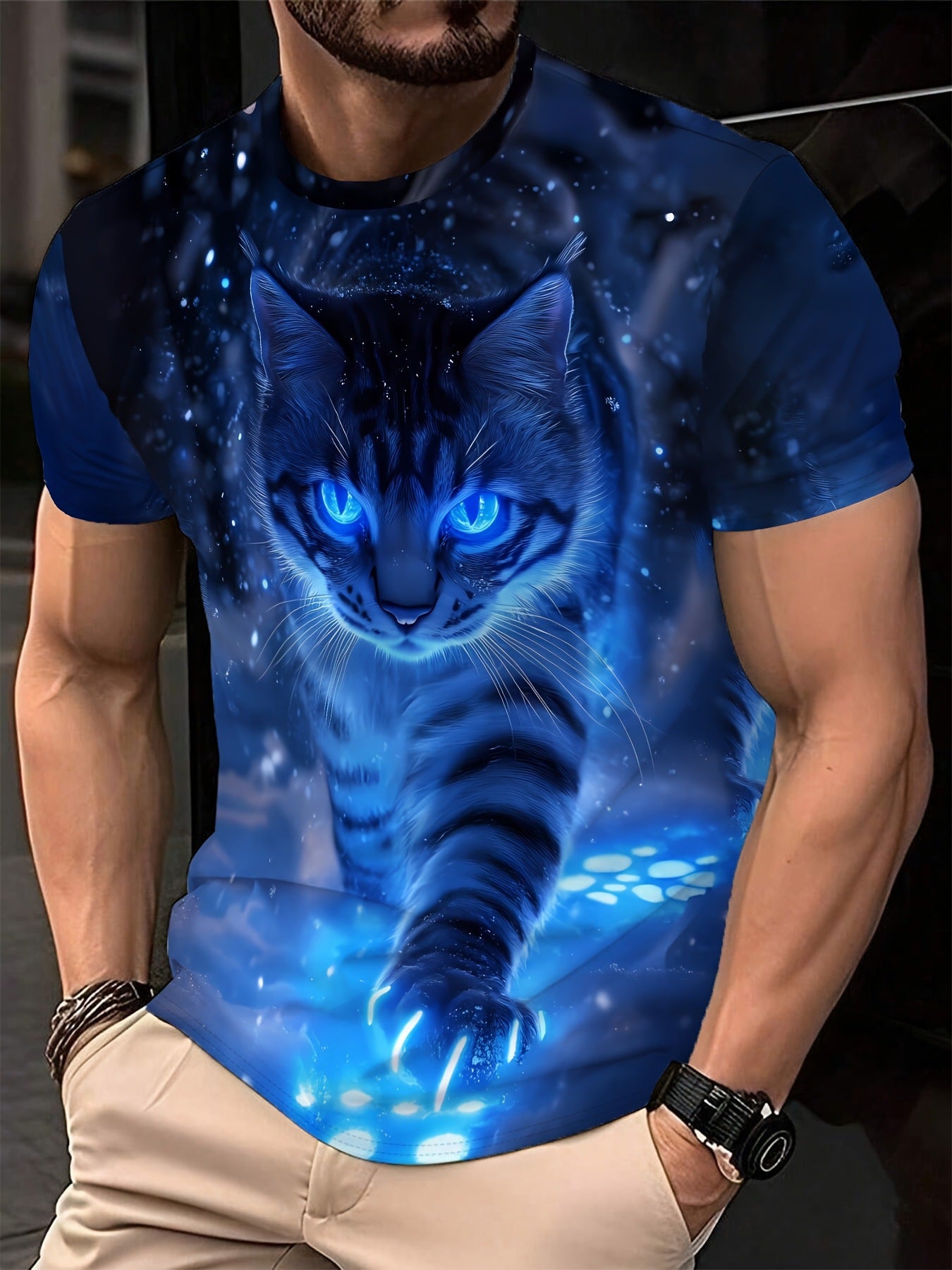 Mens Casual Minimalist 3D Short Sleeve Printed T Shirt Top