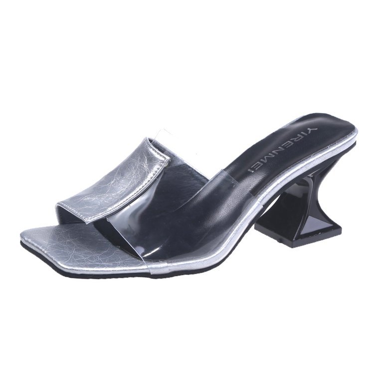 Women's Outdoor Slippers Fashionable All-matching Fairy Style Transparent Slippers Toe Chunky Heel High Heels