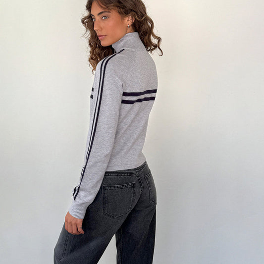 Striped Knitted Cardigan For Women Versatile Slimming Slim-fit Long Sleeve