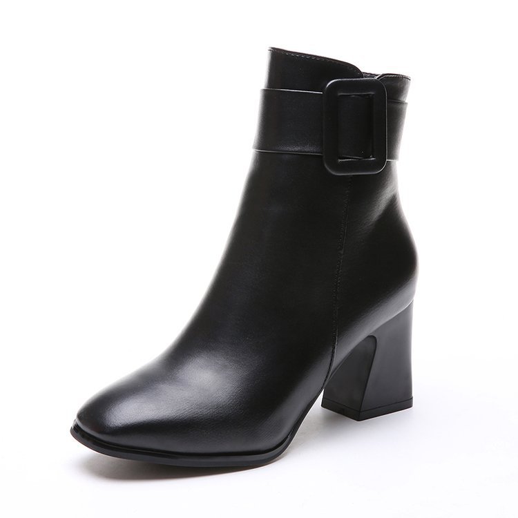 Toe Thick Heel High Heel Belt Buckle Fashion White Martin Boots