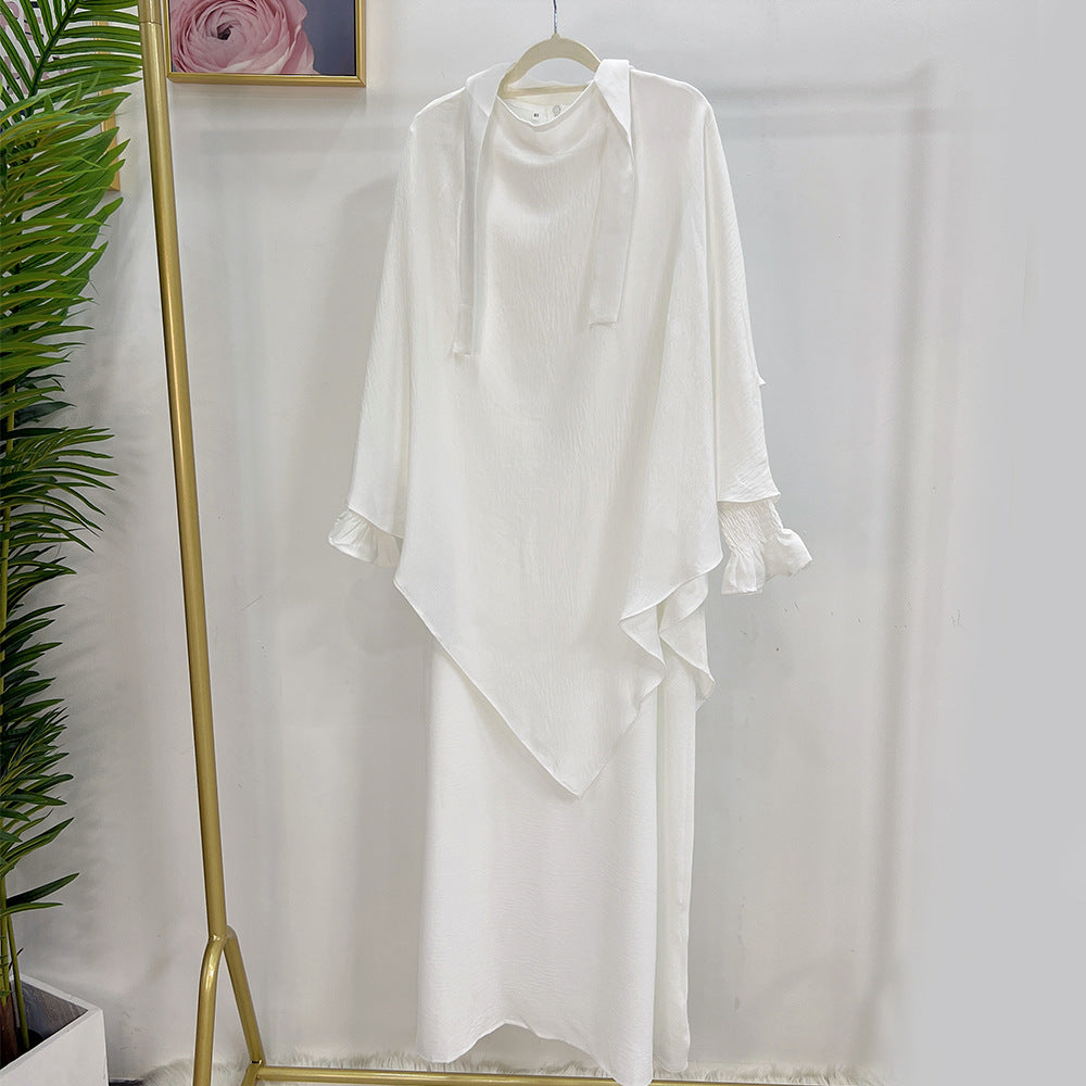 Dubai Turkey Solid Color Dress With Headscarf