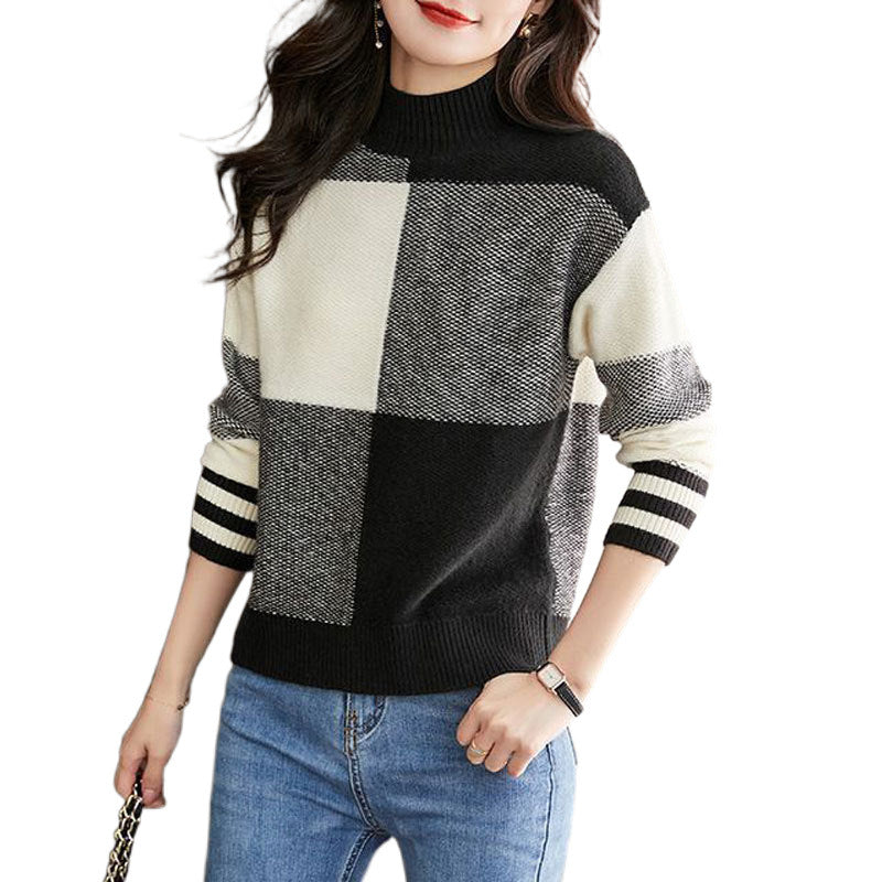Mode Colorblock Western Style Ungdommeligt-udseende Løs Slankende Bundskjorte