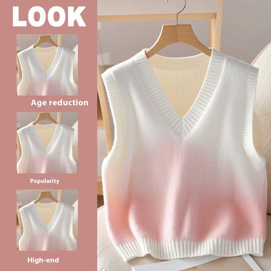 Women's Gradient V-neck Knitted Vest Sweater
