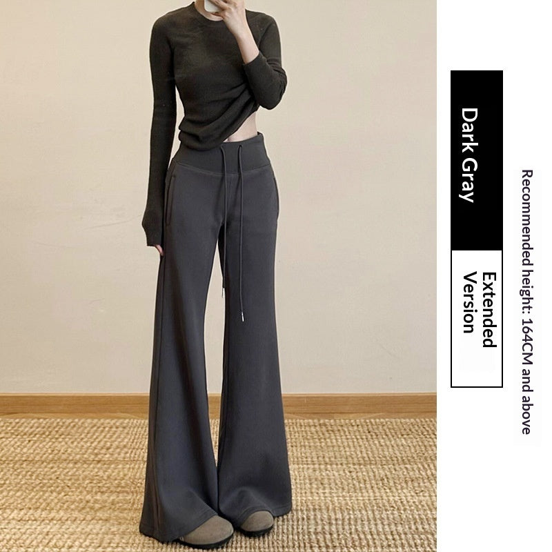 Dark Gray Flared Pants Womens High-Waisted Casual Sport Pants