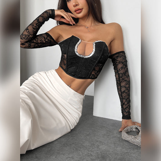Womens Slim-fit Off-shoulder Long-sleeve Backless Top