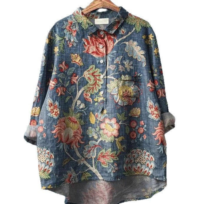 Women's Casual Loose Printed Round Neck Shirt