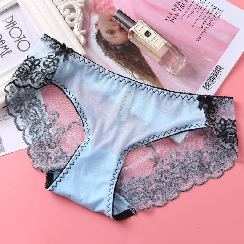 Low-rise Embroidered Lace Panties And Mesh Briefs